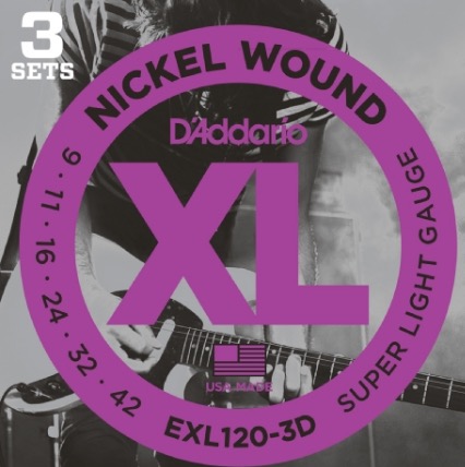 D'Addario EXL120-3D Nickel Wound Electric Guitar Strings, Super Light, 9-42, 3 Sets